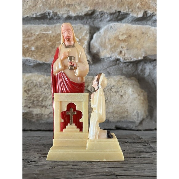 Vintage Plastic 1st Holy Communion Cake Topper Girl & Jesus Figure Original Box - Picture 3 of 10